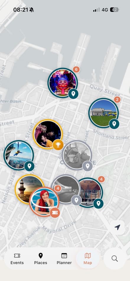 Map of events and places